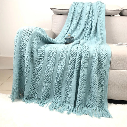 127 x 180cm European Style Knitted Blanket Solid Color Sofa Cover Nap Quilt for Couch / Bed - Lake Blue - 1