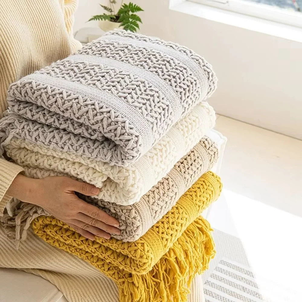 127 x 180cm European Style Knitted Blanket Solid Color Sofa Cover Nap Quilt for Couch / Bed - Lake Blue - 3