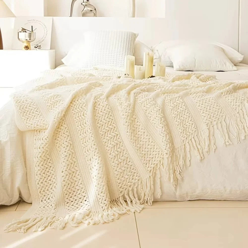 127 x 180cm European Style Knitted Blanket Solid Color Sofa Cover Nap Quilt for Couch / Bed - Lake Blue - 4