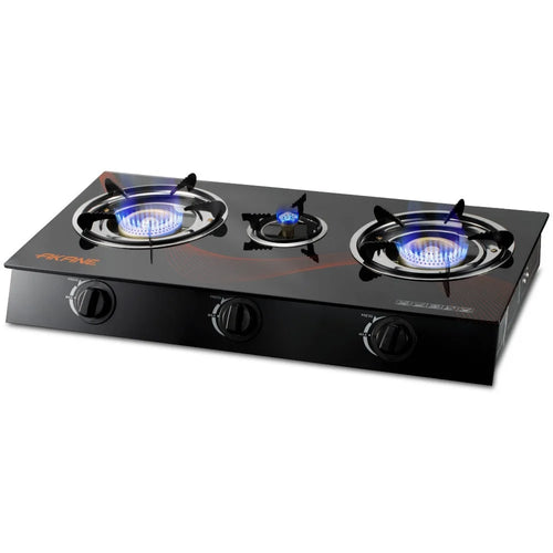 AKANE A.8052 Tempered Glass Desktop Gas Stove 3 Burners Kitchen Cooktop with Independent Adjustment Knobs - 1