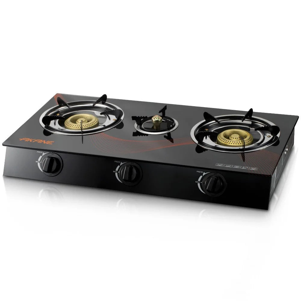 AKANE A.8052 Tempered Glass Desktop Gas Stove 3 Burners Kitchen Cooktop with Independent Adjustment Knobs - 2
