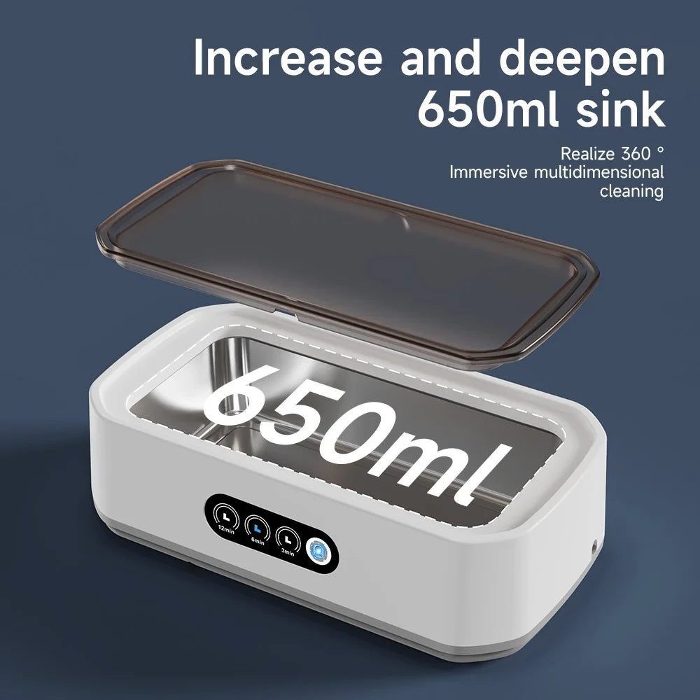 X81 Ultrasonic Cleaner Eyeglass Cleaner with 3-Speed Touch Control 650ML Large Capacity Jewelry Retainer Cleaner, EU Plug - White - 6
