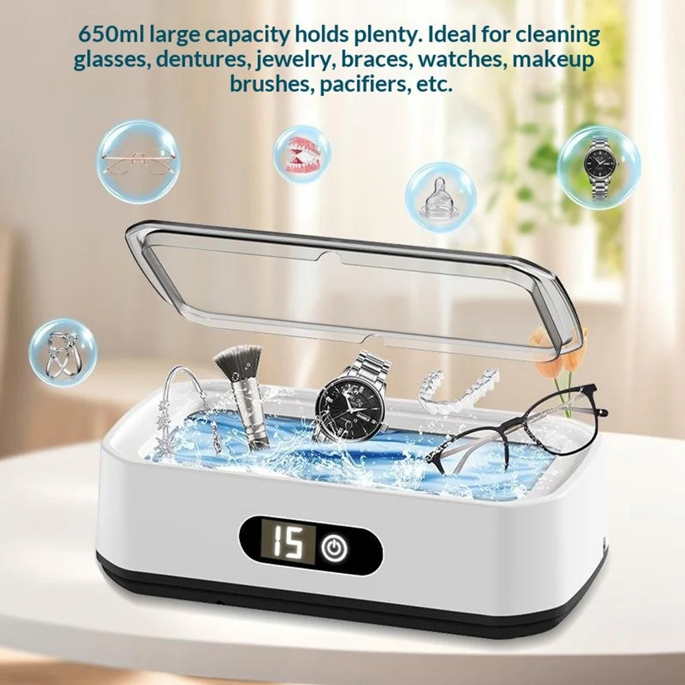 X82 650ml Large Capacity Ultrasonic Cleaner 5-Speed Modes Eyeglass Jewelry Cleaner with LED Digital Display, EU Plug - 6