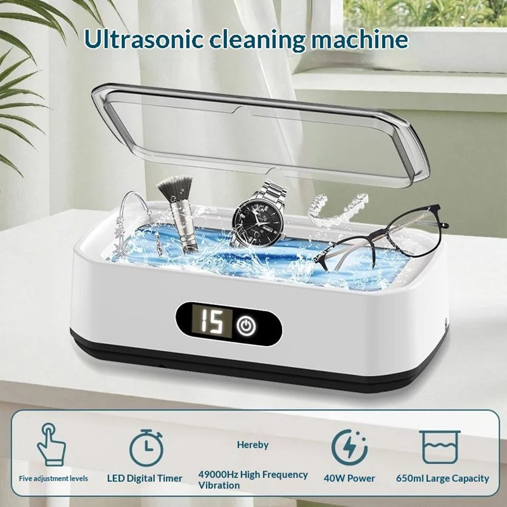 X82 650ml Large Capacity Ultrasonic Cleaner 5-Speed Modes Eyeglass Jewelry Cleaner with LED Digital Display, EU Plug - 7