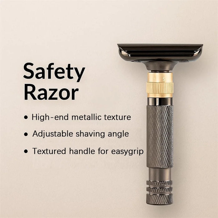 8-Speed Manual Adjustable Razor Double-Sided Safety Old-Fashioned Shaver with 10 Replacement Blades - Glossy Black - 2