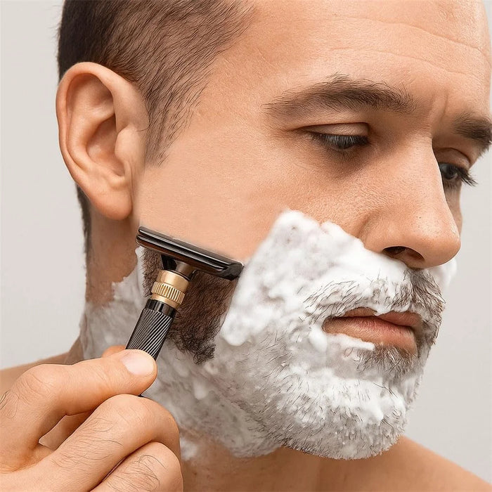 8-Speed Manual Adjustable Razor Double-Sided Safety Old-Fashioned Shaver with 10 Replacement Blades - Glossy Black - 3