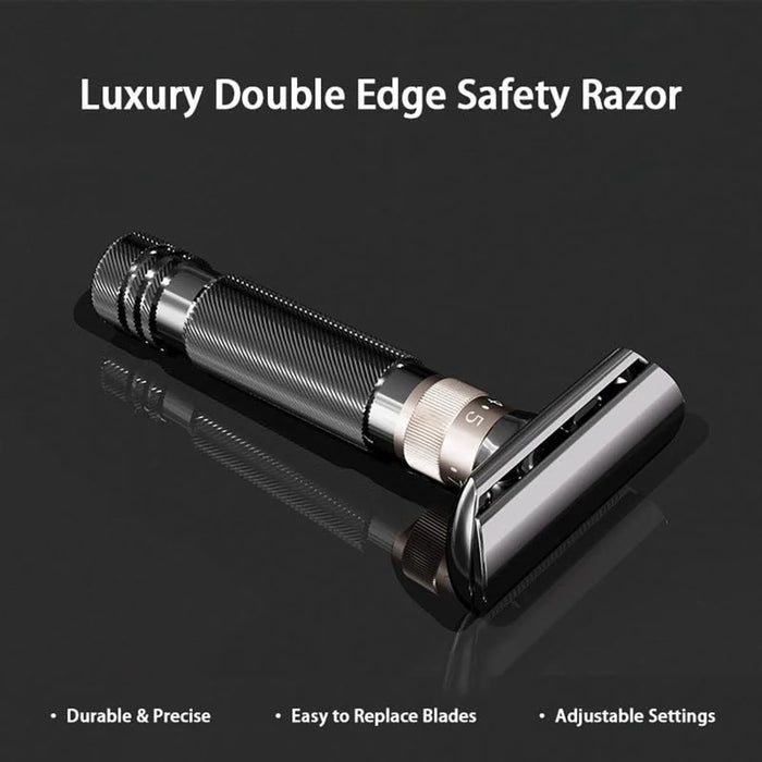 8-Speed Manual Adjustable Razor Double-Sided Safety Old-Fashioned Shaver with 10 Replacement Blades - Glossy Black - 4