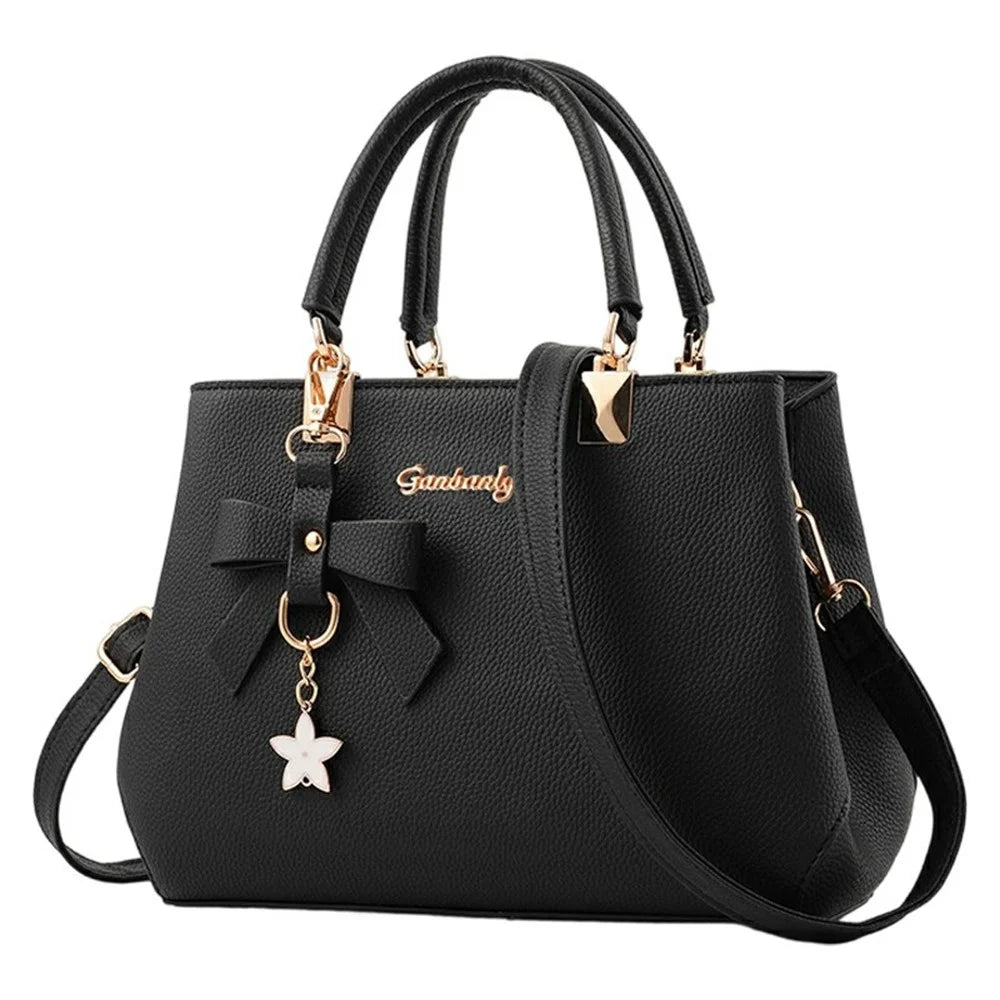 Crossbody Handbag with Bow Ornament, Tote Shoulder Bag Versatile Large Capacity Purse for Women - Black - 1