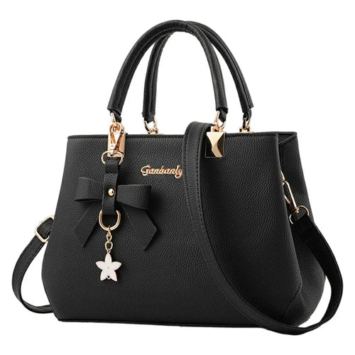 Crossbody Handbag with Bow Ornament, Tote Shoulder Bag Versatile Large Capacity Purse for Women - Black - 1