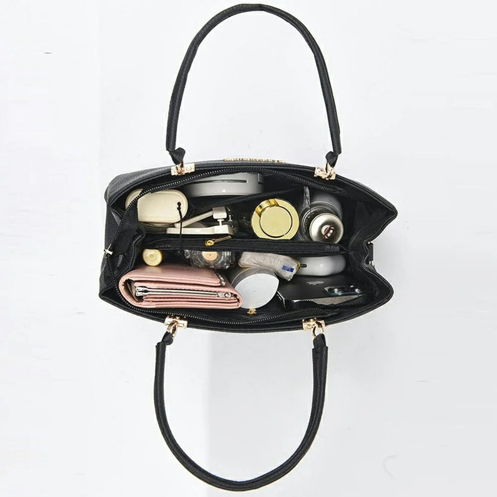 Crossbody Handbag with Bow Ornament, Tote Shoulder Bag Versatile Large Capacity Purse for Women - Black - 2