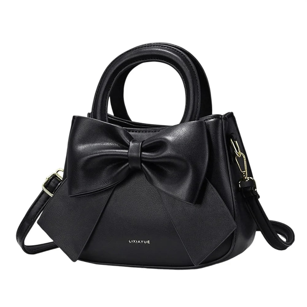 Handbag Tote with Bow Decoration, Portable Shoulder Crossbody Bag for Women - Black - 1