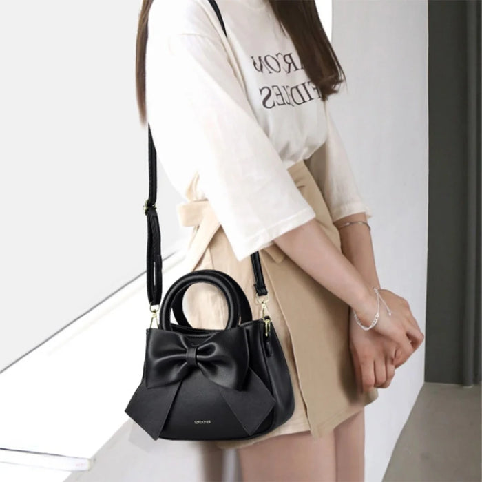 Handbag Tote with Bow Decoration, Portable Shoulder Crossbody Bag for Women - Black - 2