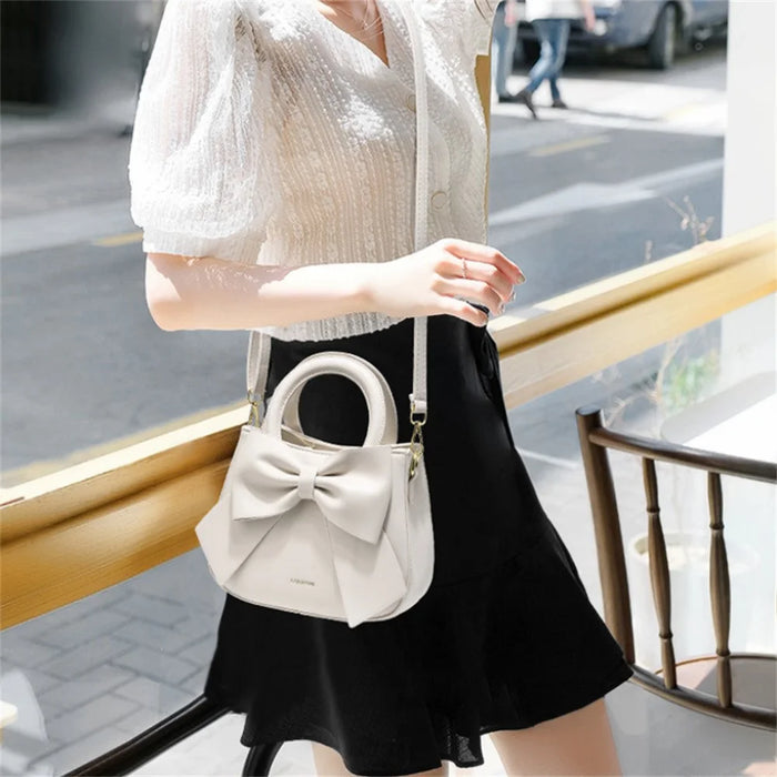 Handbag Tote with Bow Decoration, Portable Shoulder Crossbody Bag for Women - Black - 3