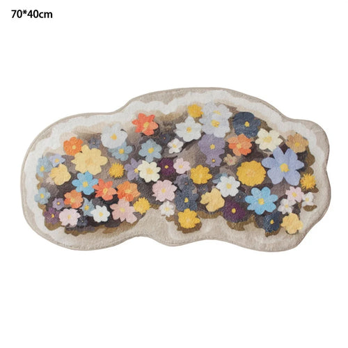 70 x 40cm Floral Pattern Faux Cashmere Rug Soft Absorbent Non Slip Bedroom Living Room Entrance Mat - Cloud Garden - 1