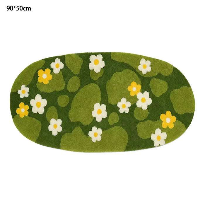 90 x 50cm Floral Pattern Faux Cashmere Rug Soft Absorbent Non Slip Bedroom Living Room Entrance Mat - Water Lilies - 1