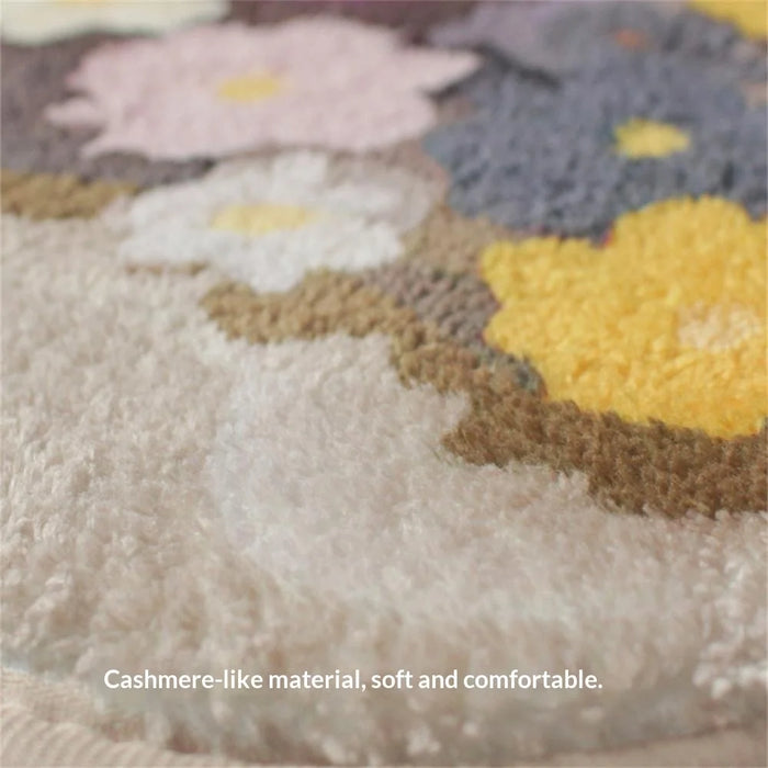 90 x 50cm Floral Pattern Faux Cashmere Rug Soft Absorbent Non Slip Bedroom Living Room Entrance Mat - Water Lilies - 2