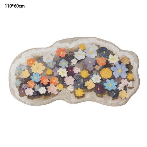 110 x 60cm Floral Pattern Faux Cashmere Rug Soft Absorbent Non Slip Bedroom Living Room Entrance Mat - Cloud Garden - 1