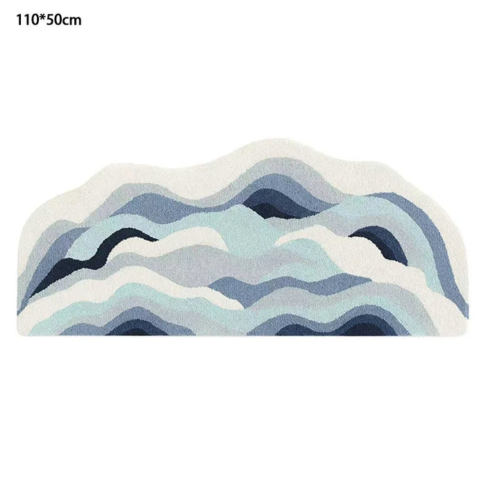 110 x 50cm Irregular Cloud Shape Rug Faux Cashmere Soft Absorbent Non Slip Floor Mat - Mountain Flowers - 1
