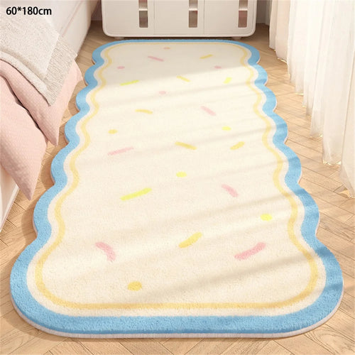 60 x 180cm Faux Cashmere Bedside Rug Soft Plush Floor Mat Bedroom Decor Anti Slip Washable - Sea Salt  /  Striped - 1