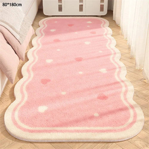 80 x 180cm Faux Cashmere Bedside Rug Soft Plush Floor Mat Bedroom Decor Anti Slip Washable - Pink  /  Hearts - 1