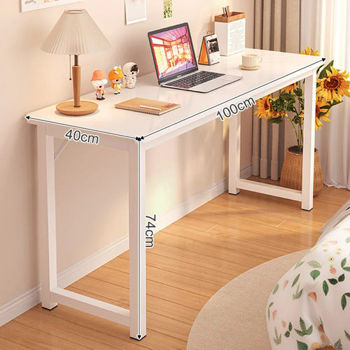 100 x 40cm Single Layer Narrow Desk Home Office Table Compact Workstation for Bedroom  /  Study - White - 1