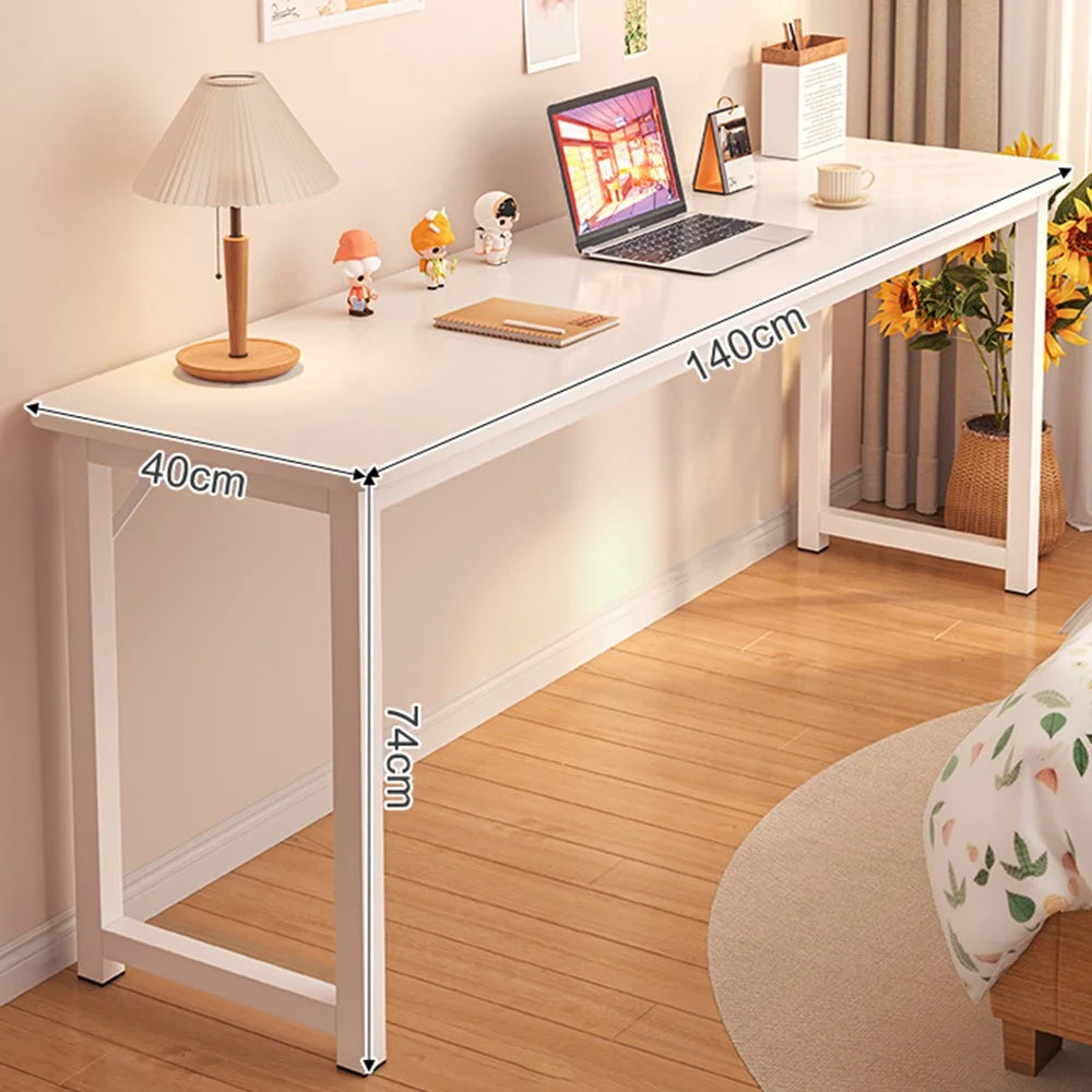 140 x 40cm Single Layer Narrow Desk Home Office Table Compact Workstation for Bedroom  /  Study - White - 1