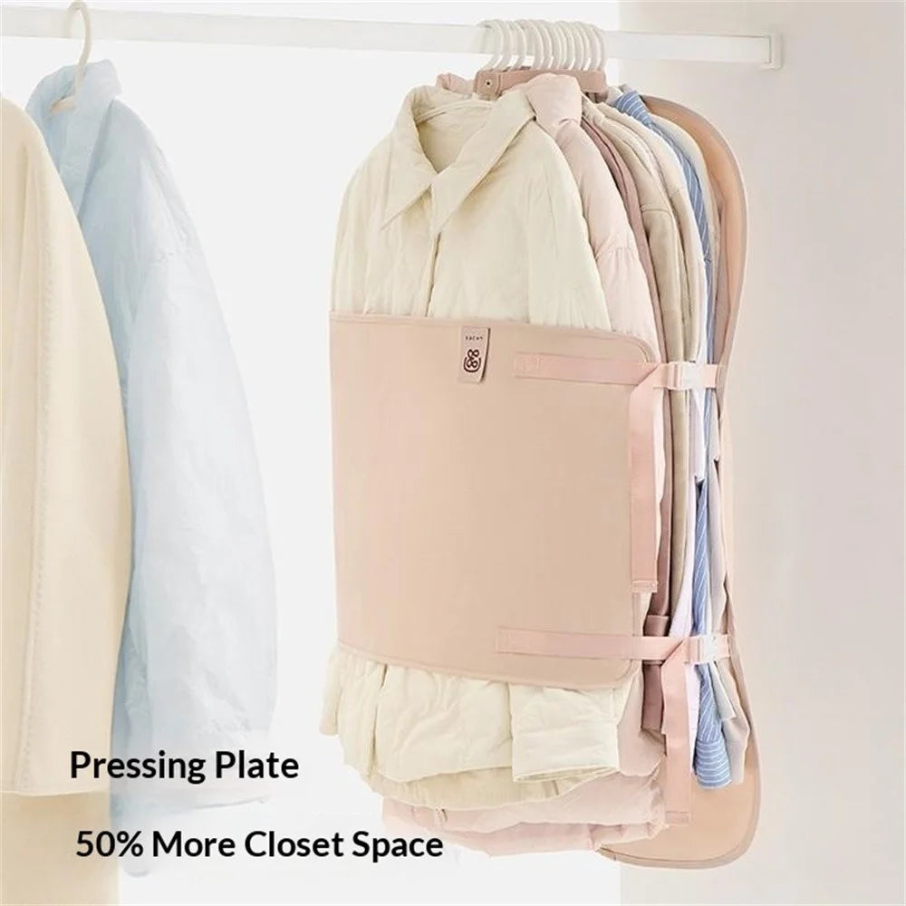 Space Saving Clothing Compression Board with Adjustable Straps Foldable Clothes Dust Cover - Pink - 3