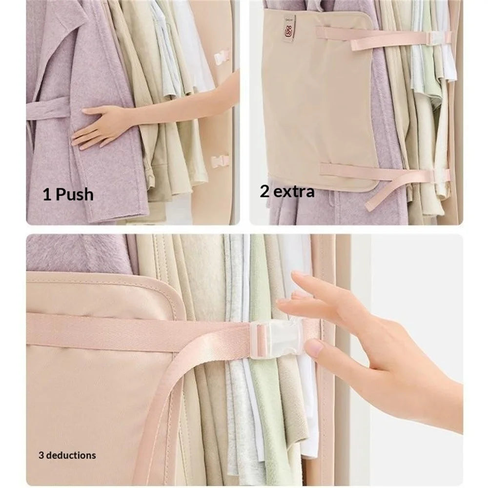 Space Saving Clothing Compression Board with Adjustable Straps Foldable Clothes Dust Cover - Pink - 4