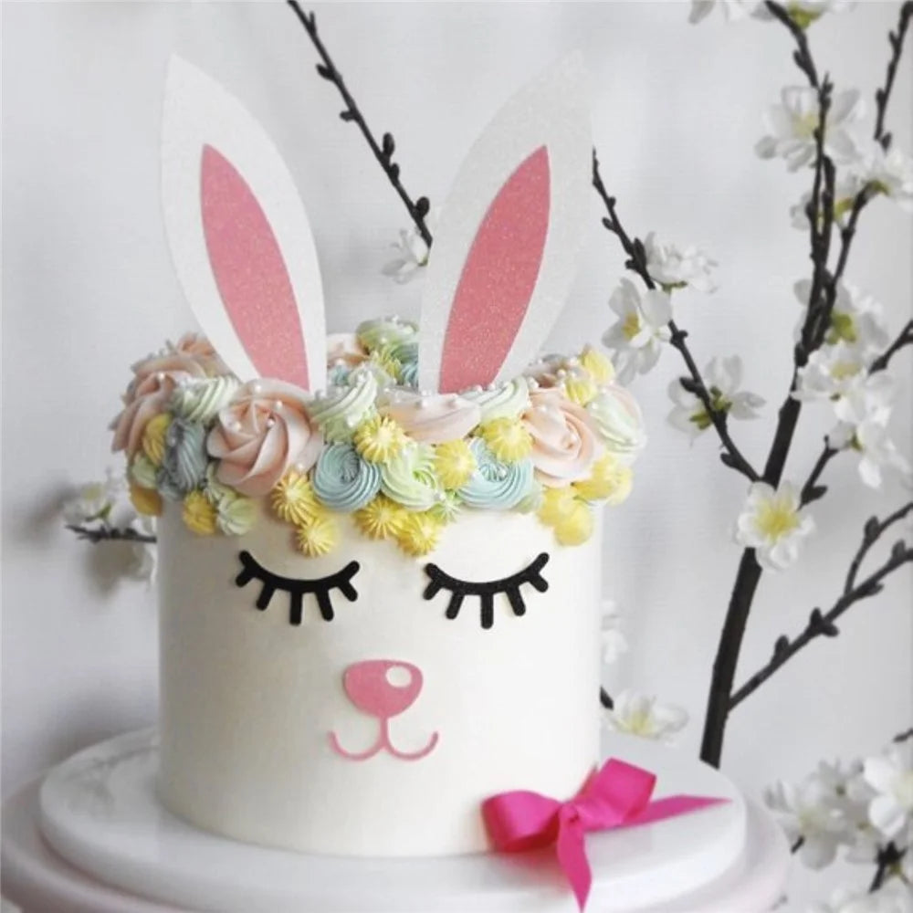 Cake Decoration Card Set with Bamboo Stick, Cute Design Bakeware Accessories for Kids Party / Spring Theme Desserts (No FDA) - Rabbit - 2