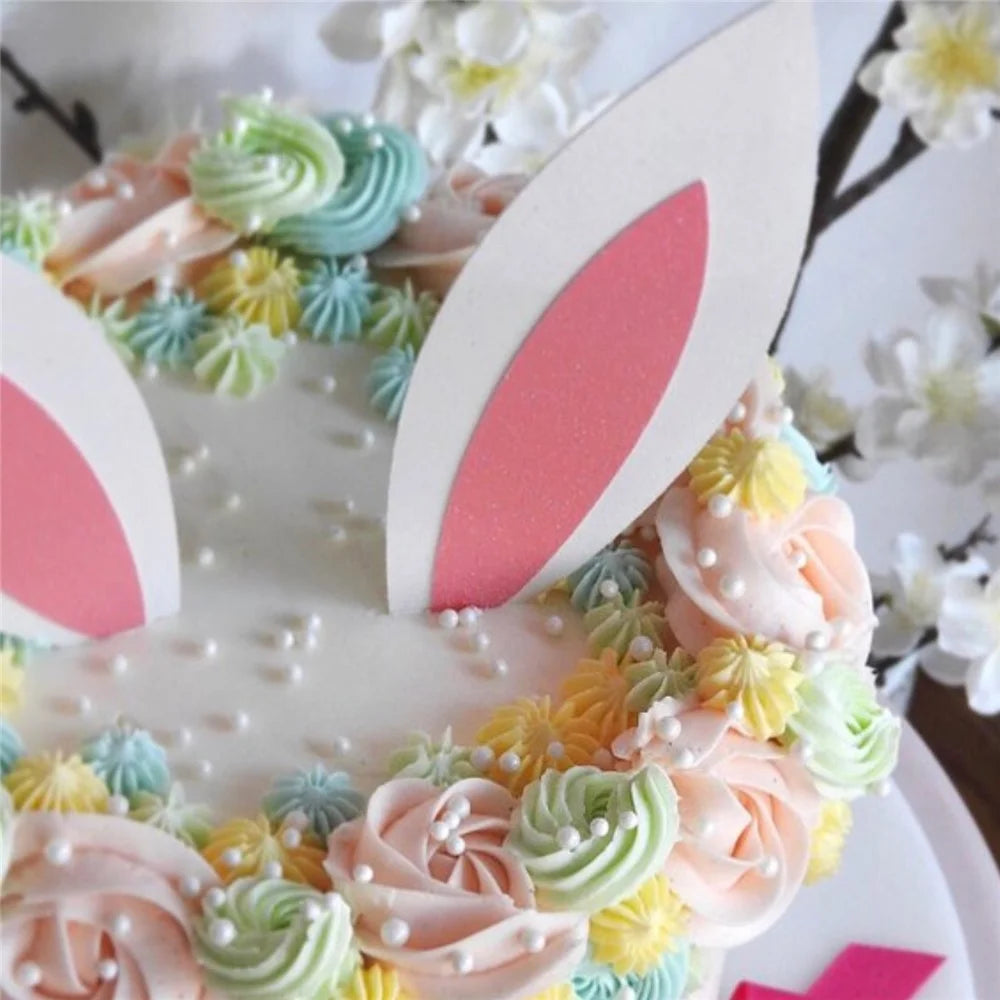 Cake Decoration Card Set with Bamboo Stick, Cute Design Bakeware Accessories for Kids Party / Spring Theme Desserts (No FDA) - Rabbit - 4
