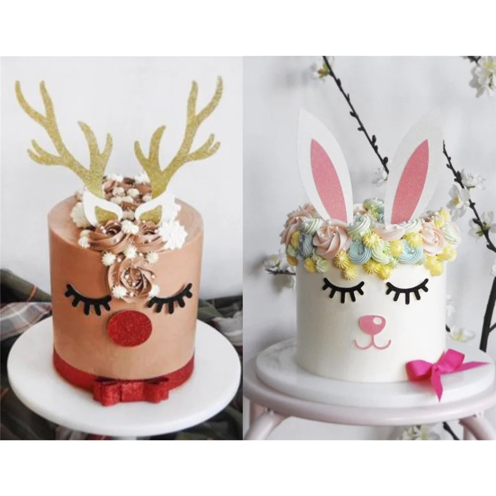 Cake Decoration Card Set with Bamboo Stick, Cute Design Bakeware Accessories for Kids Party / Spring Theme Desserts (No FDA) - Rabbit - 5