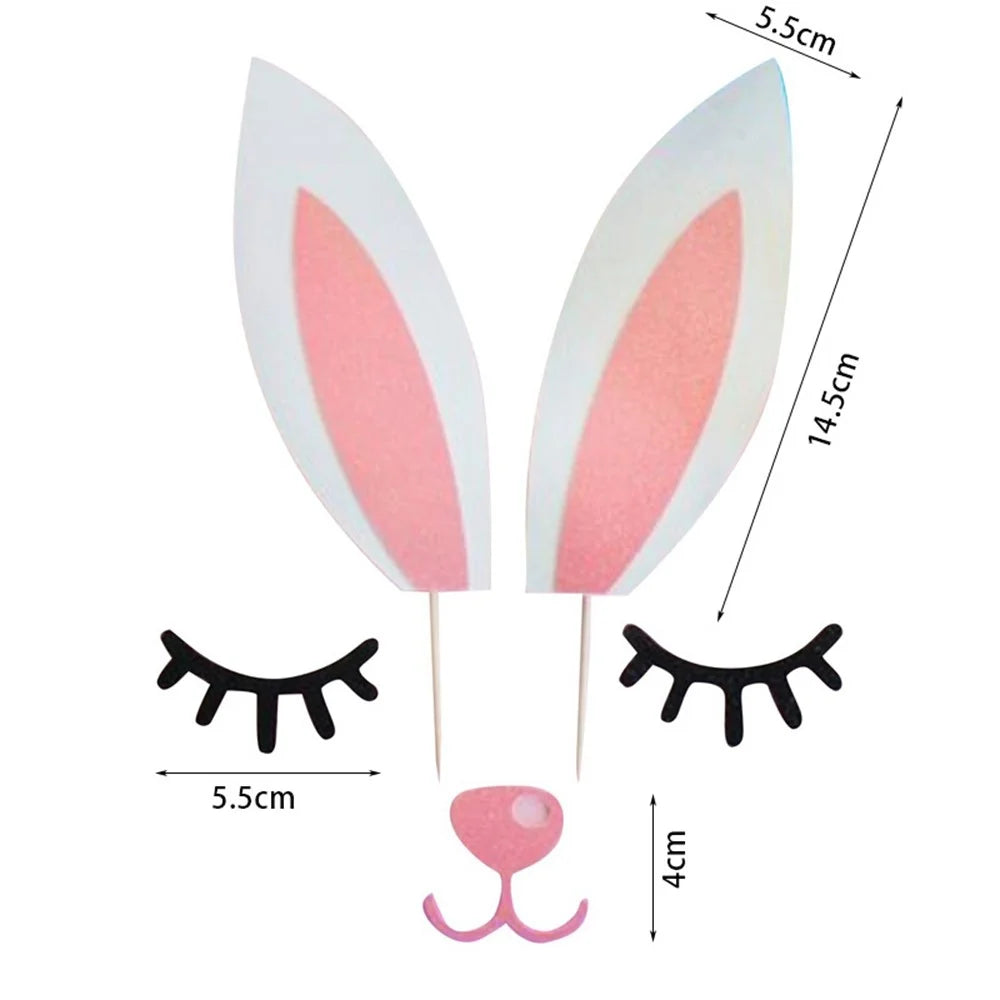 Cake Decoration Card Set with Bamboo Stick, Cute Design Bakeware Accessories for Kids Party / Spring Theme Desserts (No FDA) - Rabbit - 7