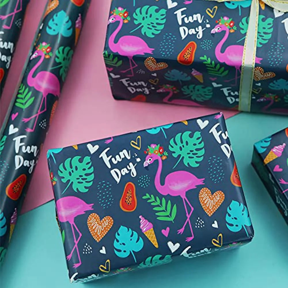 10Pcs 70 x 50cm Cute Cartoon Pattern Gift Wrapping Paper for Kids Birthday Gift Box Packaging Paper - Bird+Ice Cream - 2