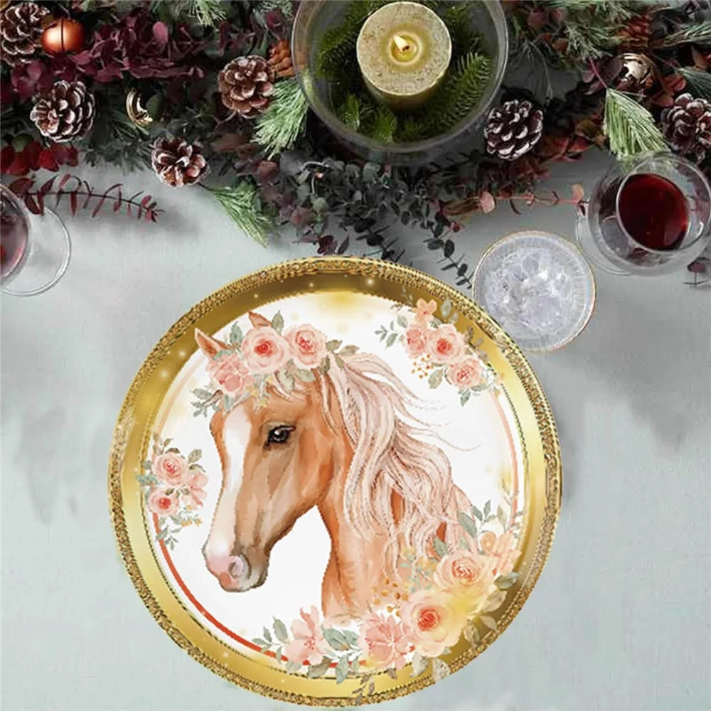 49Pcs Horse Theme Birthday Party Decorations Tableware Set with 16 Paper Plates, 16 Cups, 1 Tablecloth, 16 Straws for Celebration (No FDA) - 4