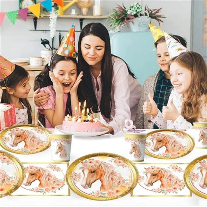 52Pcs Horse Theme Birthday Party Decorations Tableware Set with 16 Paper Plates, 16 Cups, 20 Napkins, for Celebration (No FDA) - 2