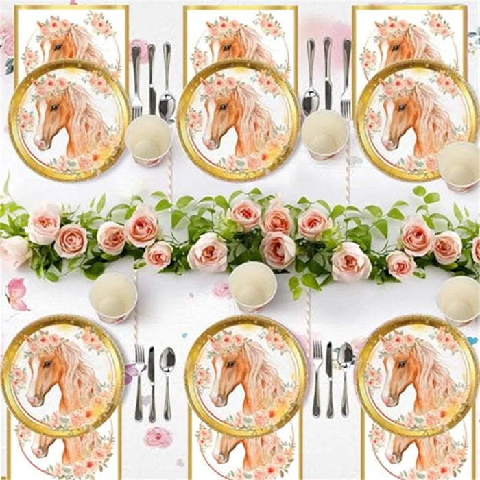 52Pcs Horse Theme Birthday Party Decorations Tableware Set with 16 Paper Plates, 16 Cups, 20 Napkins, for Celebration (No FDA) - 3