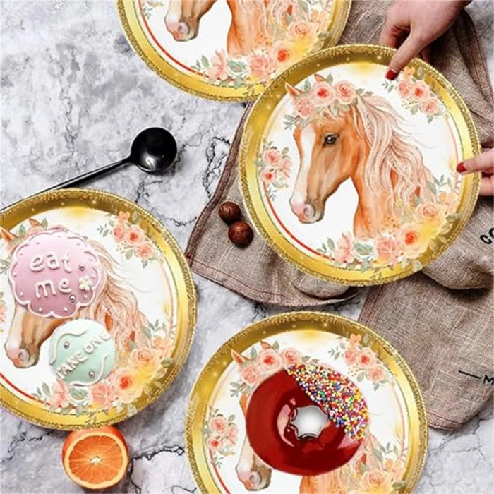 52Pcs Horse Theme Birthday Party Decorations Tableware Set with 16 Paper Plates, 16 Cups, 20 Napkins, for Celebration (No FDA) - 5