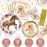 102Pcs Horse Theme Birthday Party Supplies Set Tableware Kit with Plates, Cups, Napkins, Straws, Tablecloth, Banner (No FDA) - 2