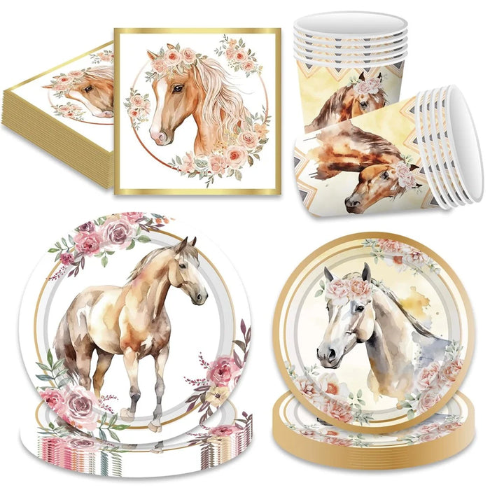 50Pcs Horse Theme Birthday Party Tableware Set with Paper Plates, Cups, Napkins for Holiday Celebration (No FDA) - 1