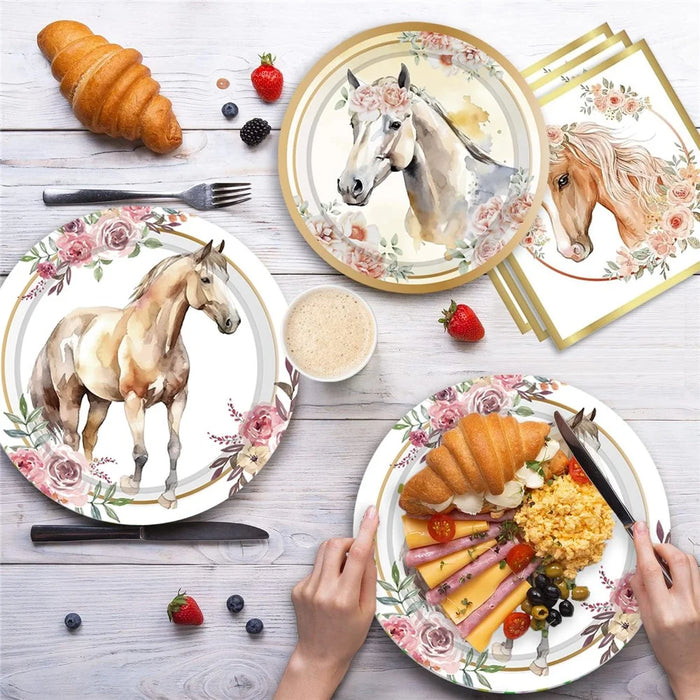 50Pcs Horse Theme Birthday Party Tableware Set with Paper Plates, Cups, Napkins for Holiday Celebration (No FDA) - 3