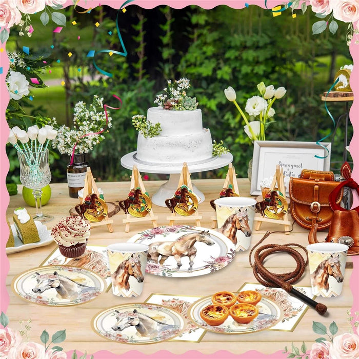 50Pcs Horse Theme Birthday Party Tableware Set with Paper Plates, Cups, Napkins for Holiday Celebration (No FDA) - 4