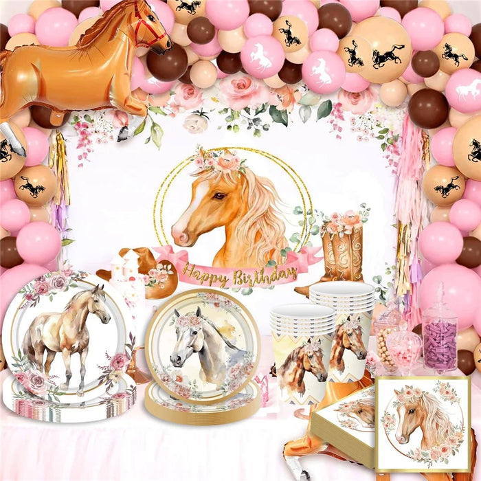50Pcs Horse Theme Birthday Party Tableware Set with Paper Plates, Cups, Napkins for Holiday Celebration (No FDA) - 5