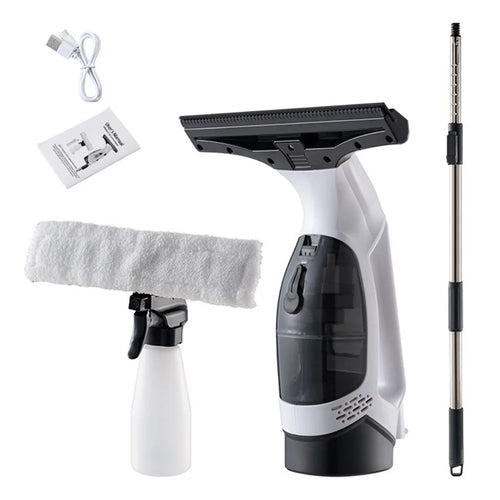 Handheld Electric Window Cleaner with Extendable Pole / Spray Bottle, Portable Vacuum Squeegee for Home Glass Cleaning - EU Plug - 1
