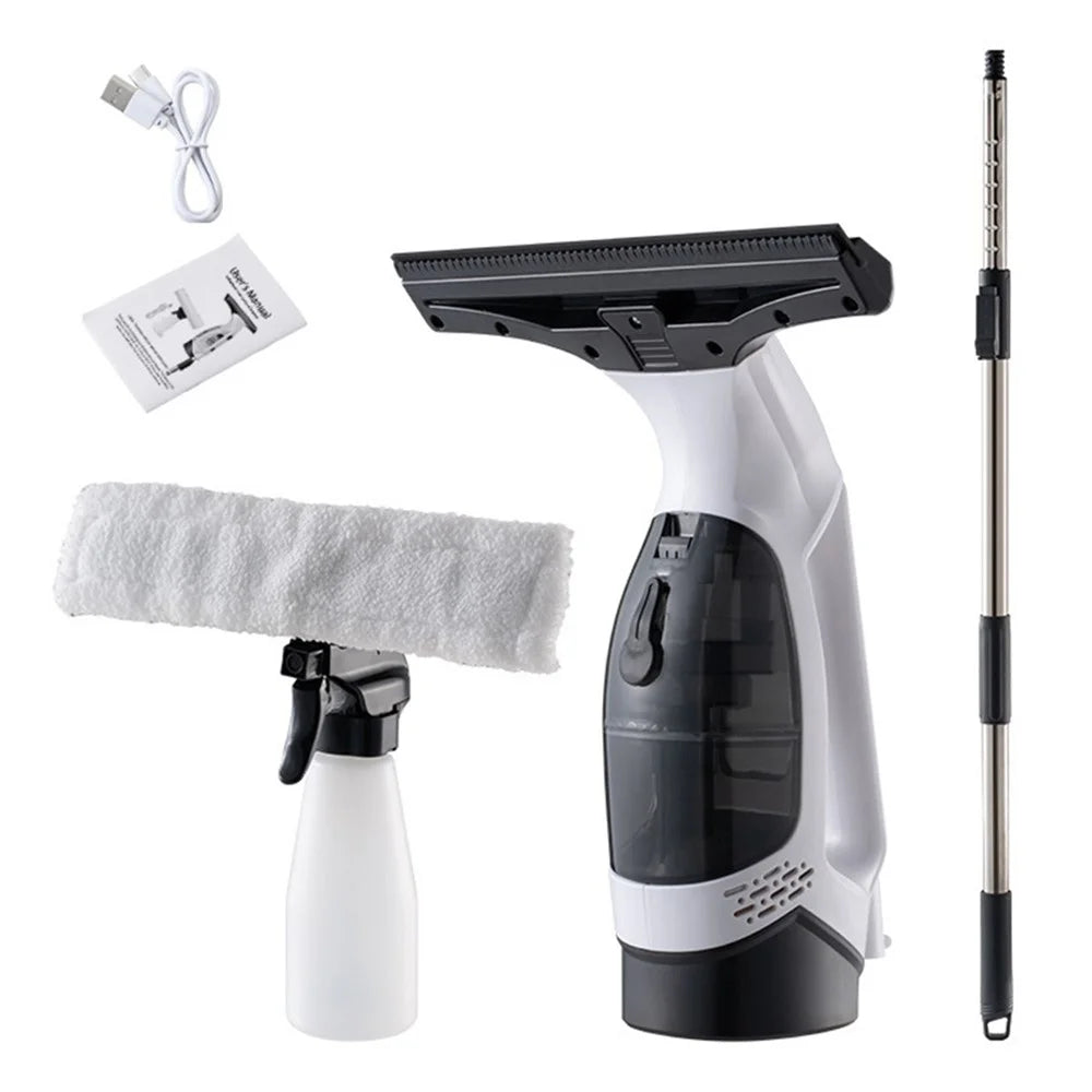 Handheld Electric Window Cleaner with Extendable Pole / Spray Bottle, Portable Vacuum Squeegee for Home Glass Cleaning - EU Plug - 1