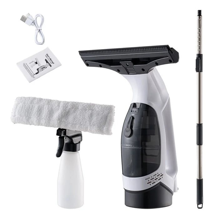 Handheld Electric Window Cleaner with Extendable Pole / Spray Bottle, Portable Vacuum Squeegee for Home Glass Cleaning - EU Plug - 1