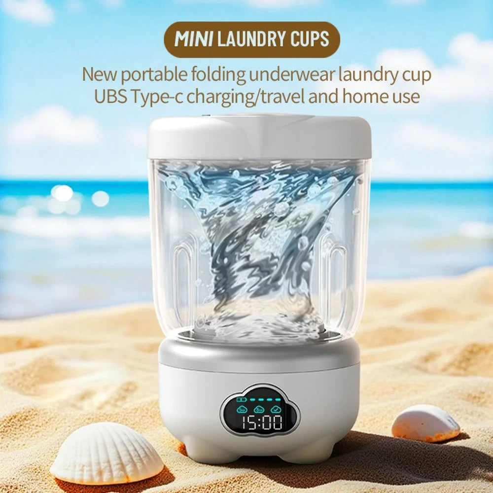 Mini Laundry Cup Portable Washing Machine Foldable Design with 3 Wash Modes for Underwear / Socks - White - 3