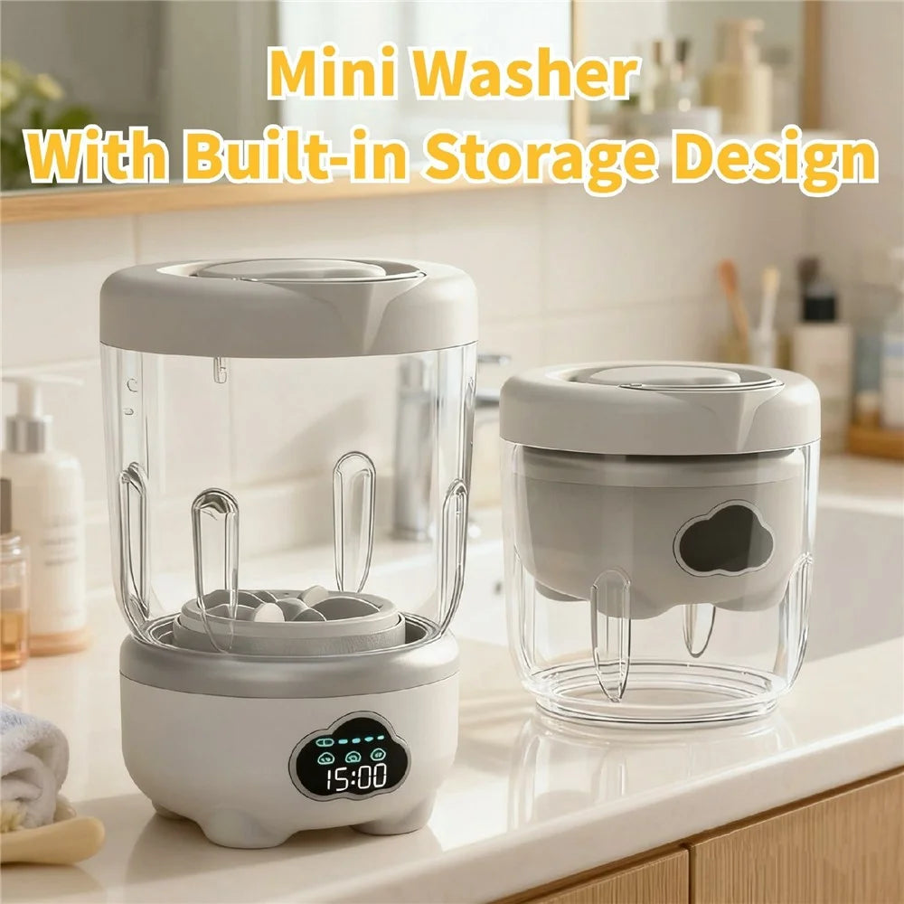 Mini Laundry Cup Portable Washing Machine Foldable Design with 3 Wash Modes for Underwear / Socks - White - 4