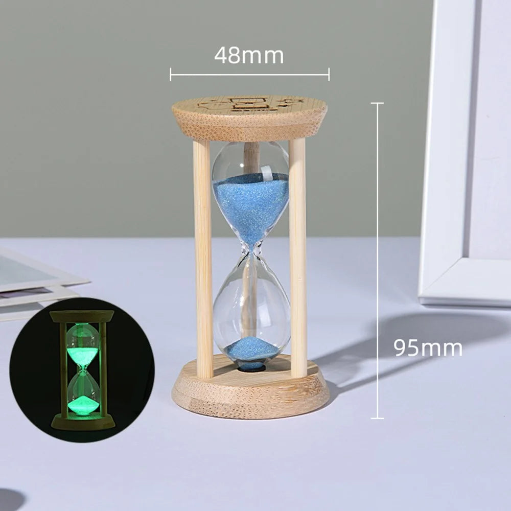 Time Hourglass 1 Minute Sand Timer Luminous Design Engraved Wooden Base Desktop Decoration - Blue - 1