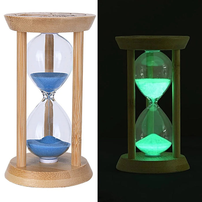 Time Hourglass 10 Minutes Sand Timer Luminous Design Engraved Wooden Base Desktop Decoration - Blue - 1