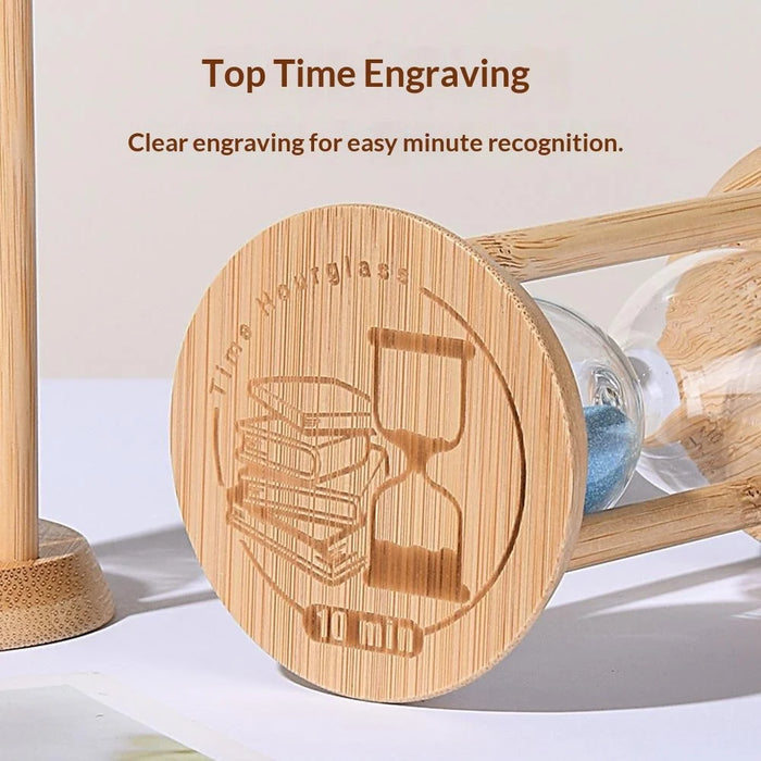 Time Hourglass 10 Minutes Sand Timer Luminous Design Engraved Wooden Base Desktop Decoration - Blue - 4